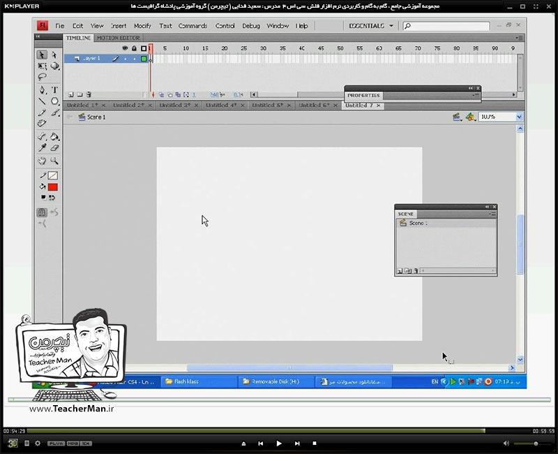 آموزش نرم افزار فلش سی اس 4 ( Flash Cs4 ) ویژه طراحی وب و انیمیشن سازی وب ( درس نوزدهم ) &ndash; مرور درس قبلی و روش نوشتن کد با روش ( Action 3 ) و مدیریت تایم لاین و انیمیشن و فایل خروجی نهایی و ذکر مثال عملی برای درک مفاهیم - مدرس : استاد سعید فدایی ( تیچرمن ) گروه آموزشی پادشاه گرافیست ها-9