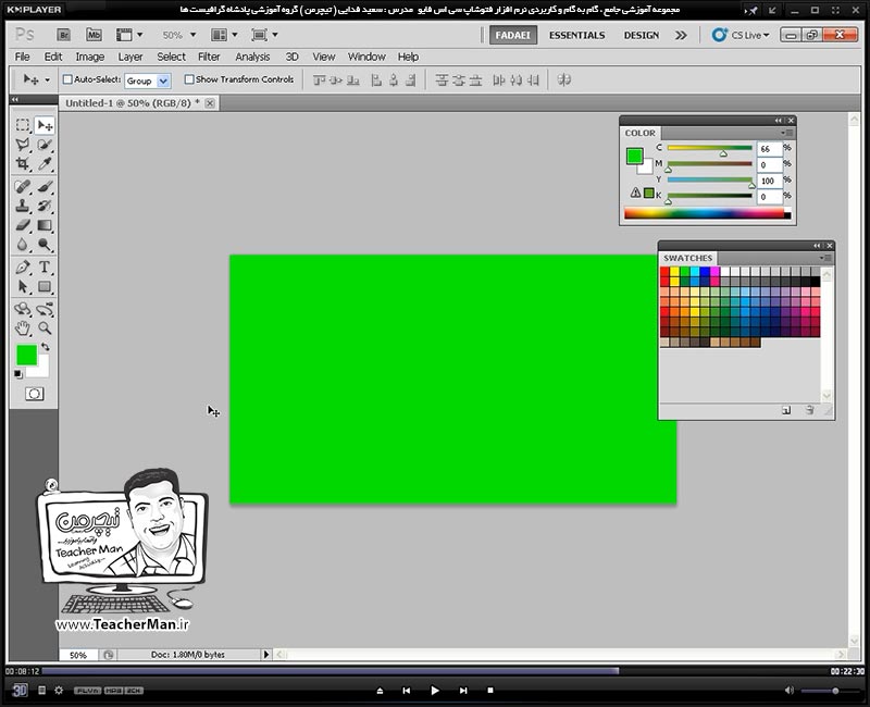 آموزش فتوشاپ سی اس 5  ( Photoshop CS5 ) ویژه طراحی گرافیک و گرافیست ها ( درس سوم ) &ndash; آشنایی با پالت های انتخاب رنگ و تنظیمات آنها در فتوشاپ از قبیل پالت ( Color Picker ) ( Swatches ) و ( Color ) و روش صحیح انتخاب رنگ در طراحی دیجیتال - مدرس : استاد سعید فدایی ( تیچرمن ) گروه آموزشی پادشاه گرافیست ها-7