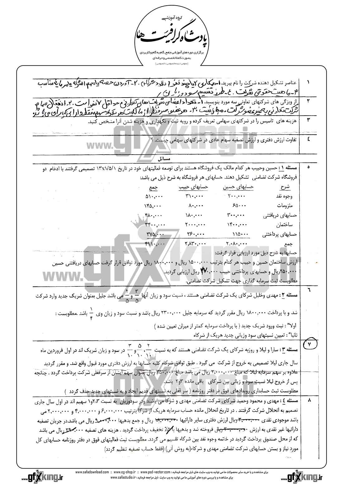 دانلود نمونه سئوال تستی ( چهارگزینه ای ) حسابداری شرکت ها - 1