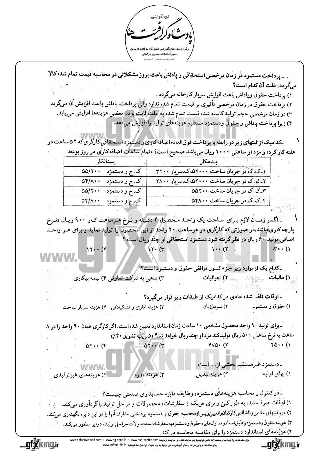 دانلود نمونه سئوال تستی ( چهارگزینه ای ) حسابداری صنعتی - 2