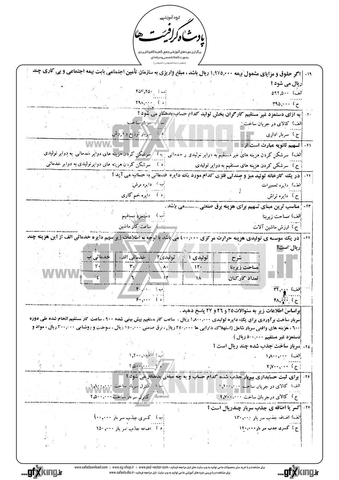 دانلود نمونه سئوال تستی ( چهارگزینه ای ) حسابداری صنعتی - 3  