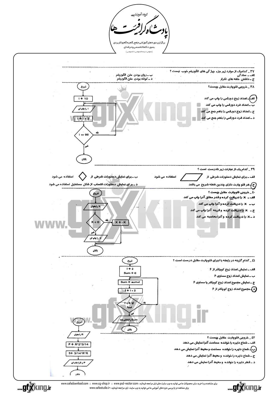 دانلود نمونه سئوال تستی ( چهارگزینه ای ) کاربر رایانه درجه 1 - 3  