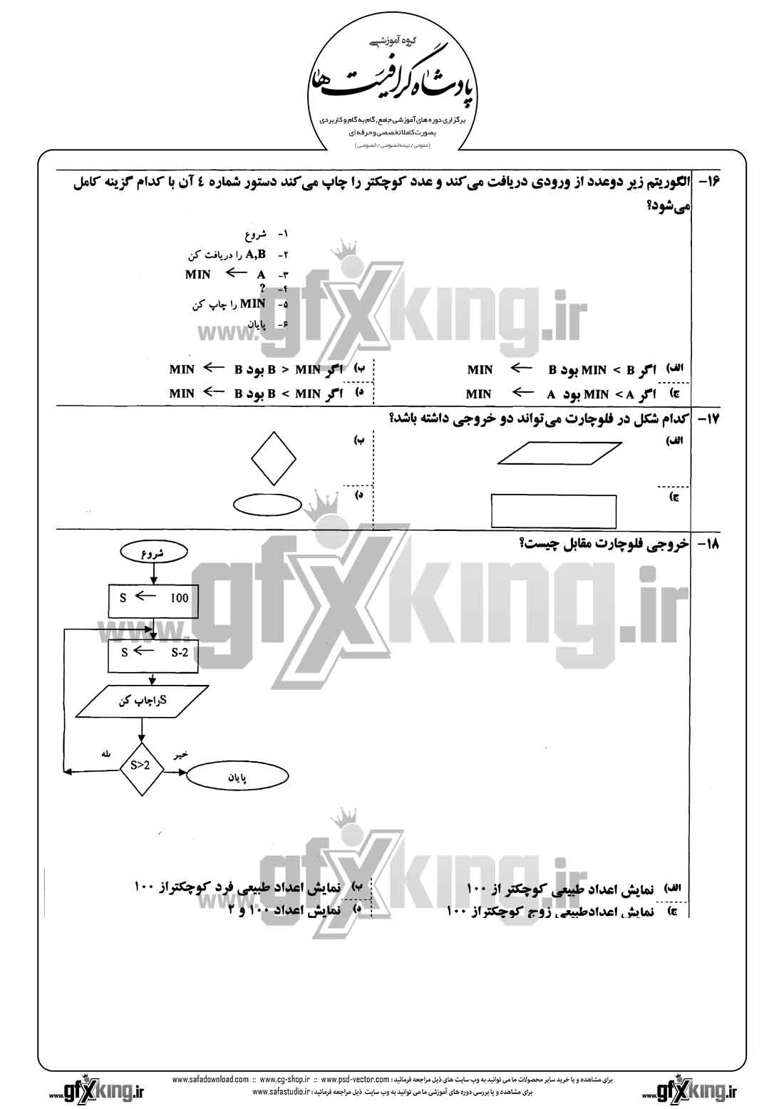 دانلود نمونه سئوال تستی ( چهارگزینه ای ) کاربر رایانه درجه 1 - 2