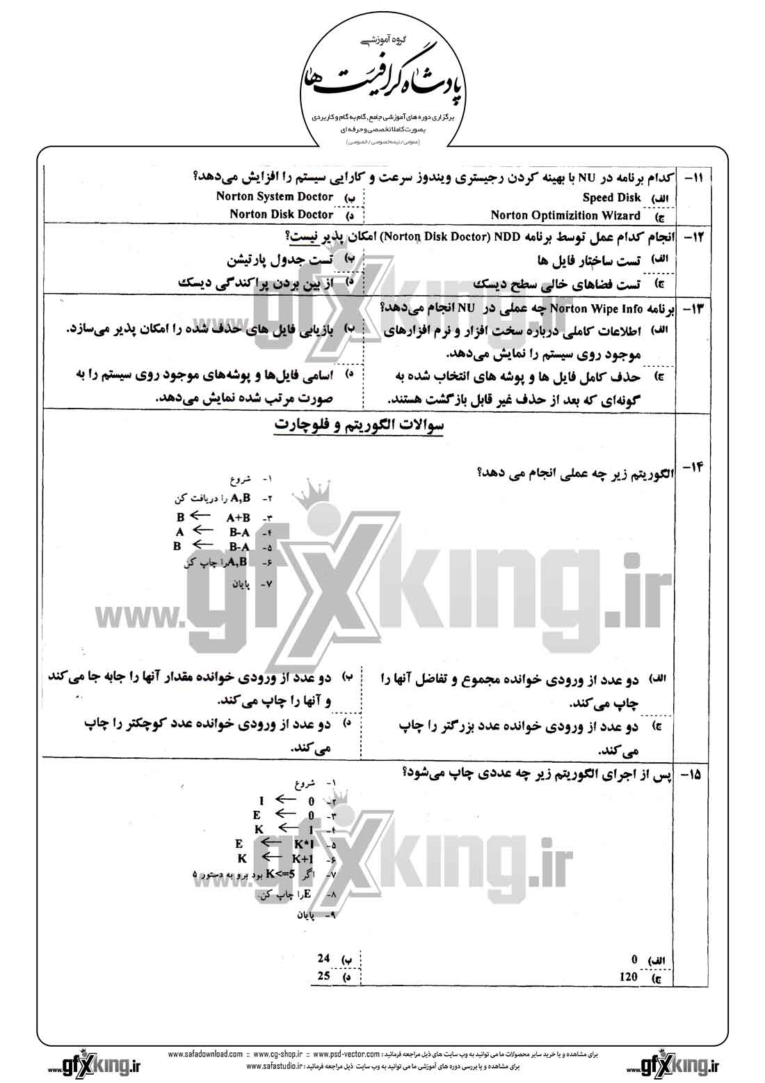 دانلود نمونه سئوال تستی ( چهارگزینه ای ) کاربر رایانه درجه 1 - 2