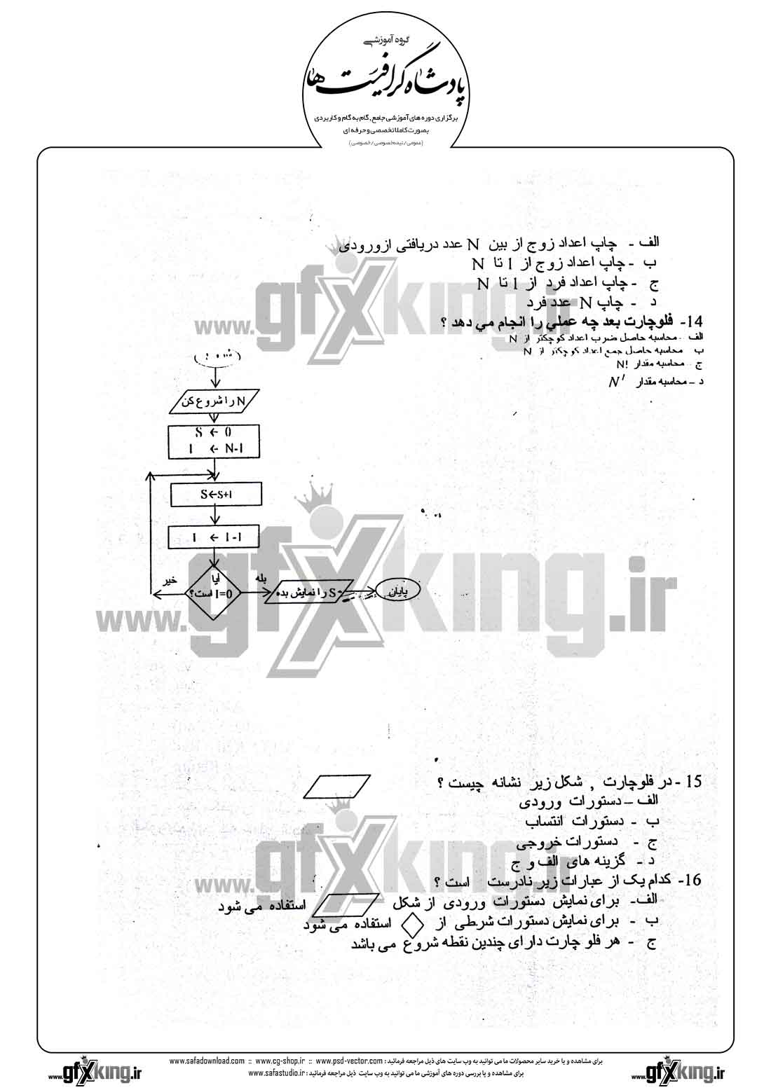 دانلود نمونه سئوال تستی ( چهارگزینه ای ) کاربر رایانه درجه 1 - 4 
