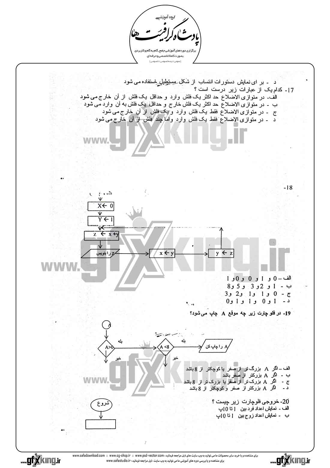 دانلود نمونه سئوال تستی ( چهارگزینه ای ) کاربر رایانه درجه 1 - 5 