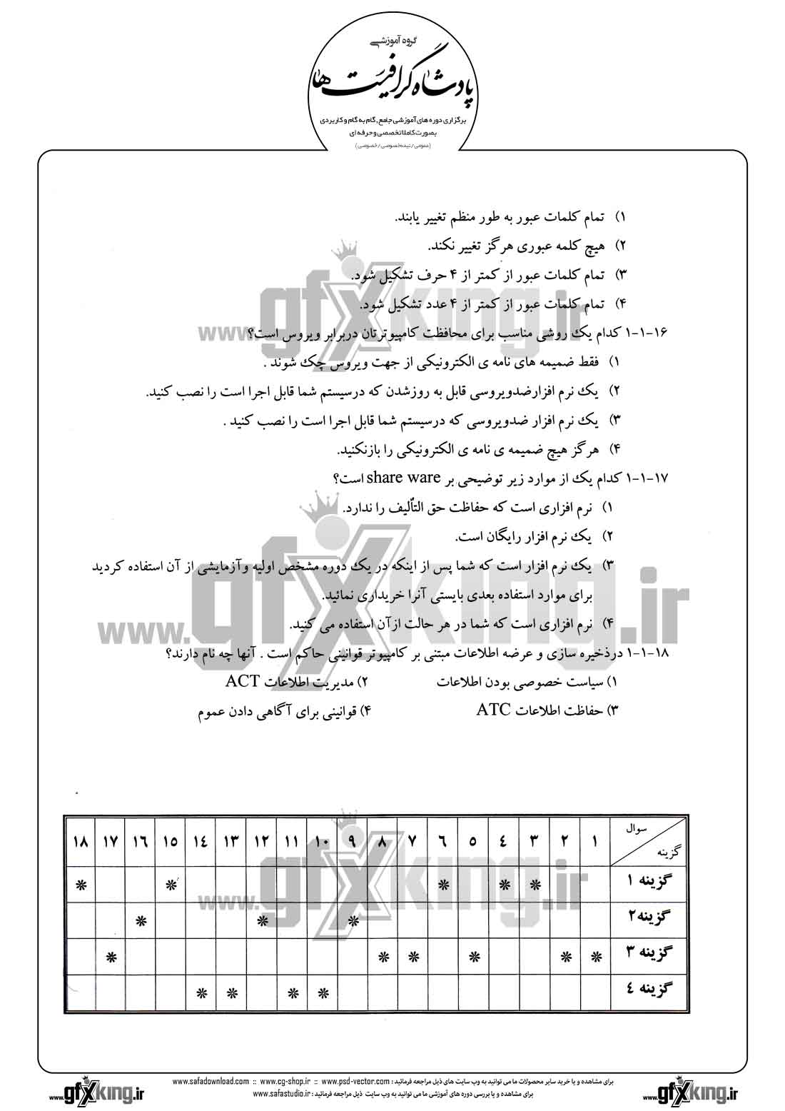دانلود نمونه سئوال تستی ( چهارگزینه ای ) مبانی کامپیوتر - 1 - 3